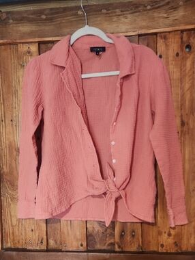 STATE Coral Tie-Front Button Down Shirt
